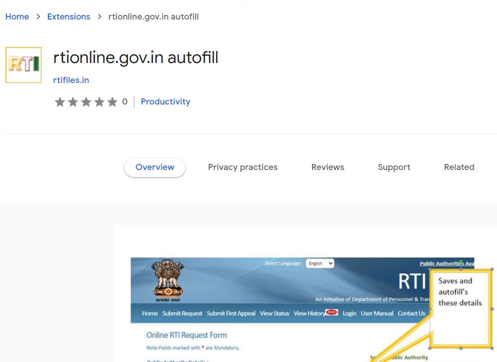 RTIonline.gov.in chrome extension